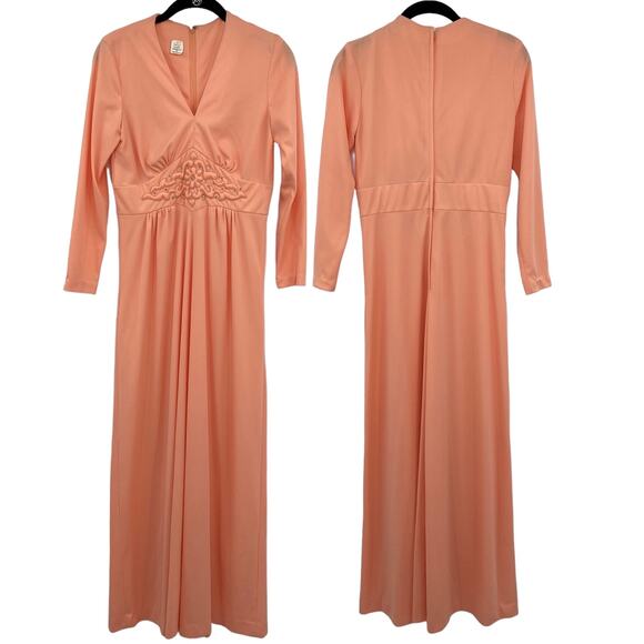 Vintage 60s 70s Maxi Dress Peach Empire Waist Renaissance Womens Size Small - Picture 3 of 12